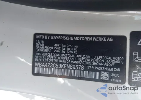 2019 BMW 430Xi xDrive from USA, damaged, VIN WBA4Z3C53KEN89578